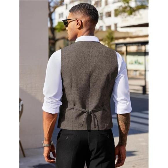 Men's Double Breasted Suit Vest Lightweight Brown - Picture 3 of 5